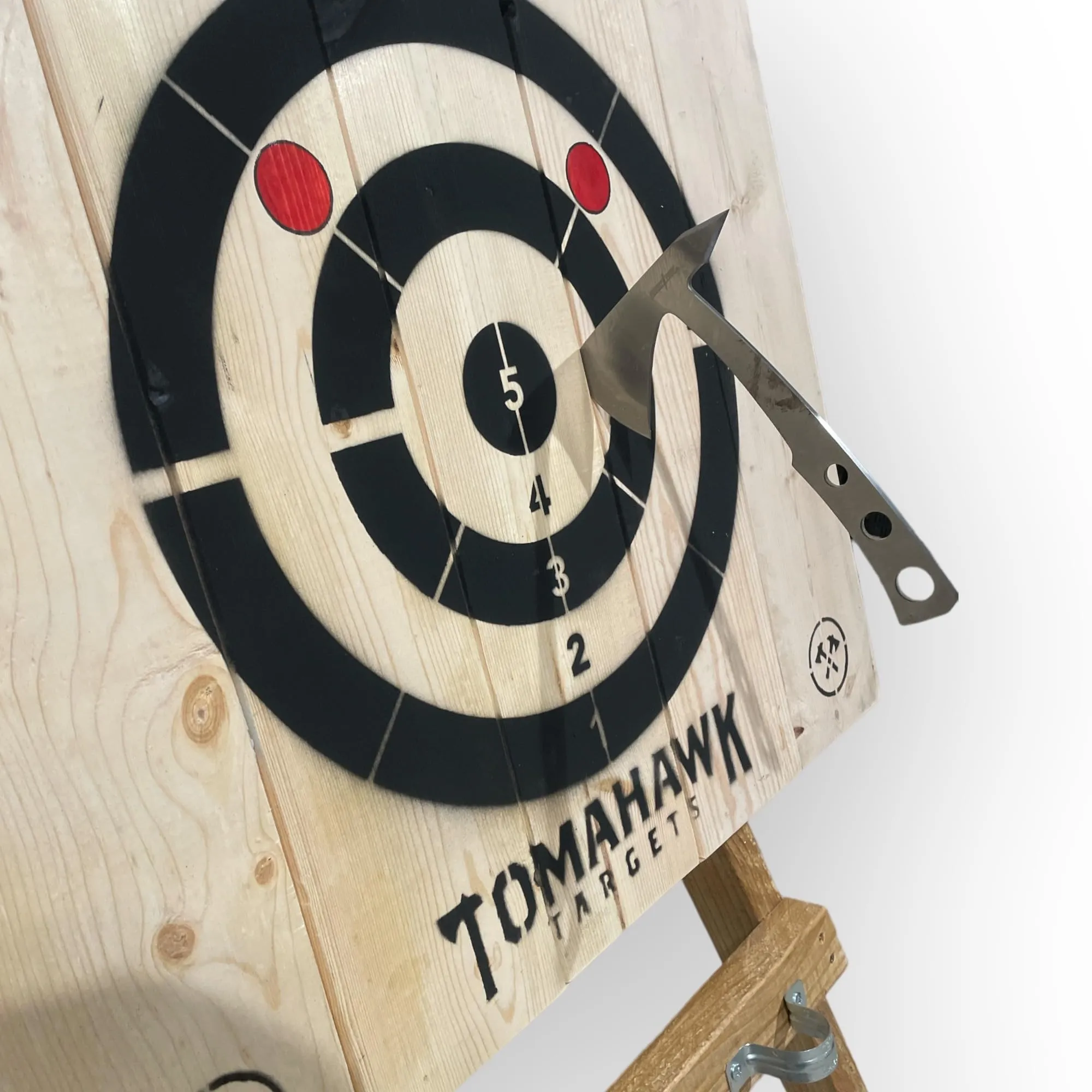 Tomahawk Targets - Large 4 Ring Wooden Axe and Knife Throwing Tripod Target Board and Stand, 4ft Tall (Axes not Included)