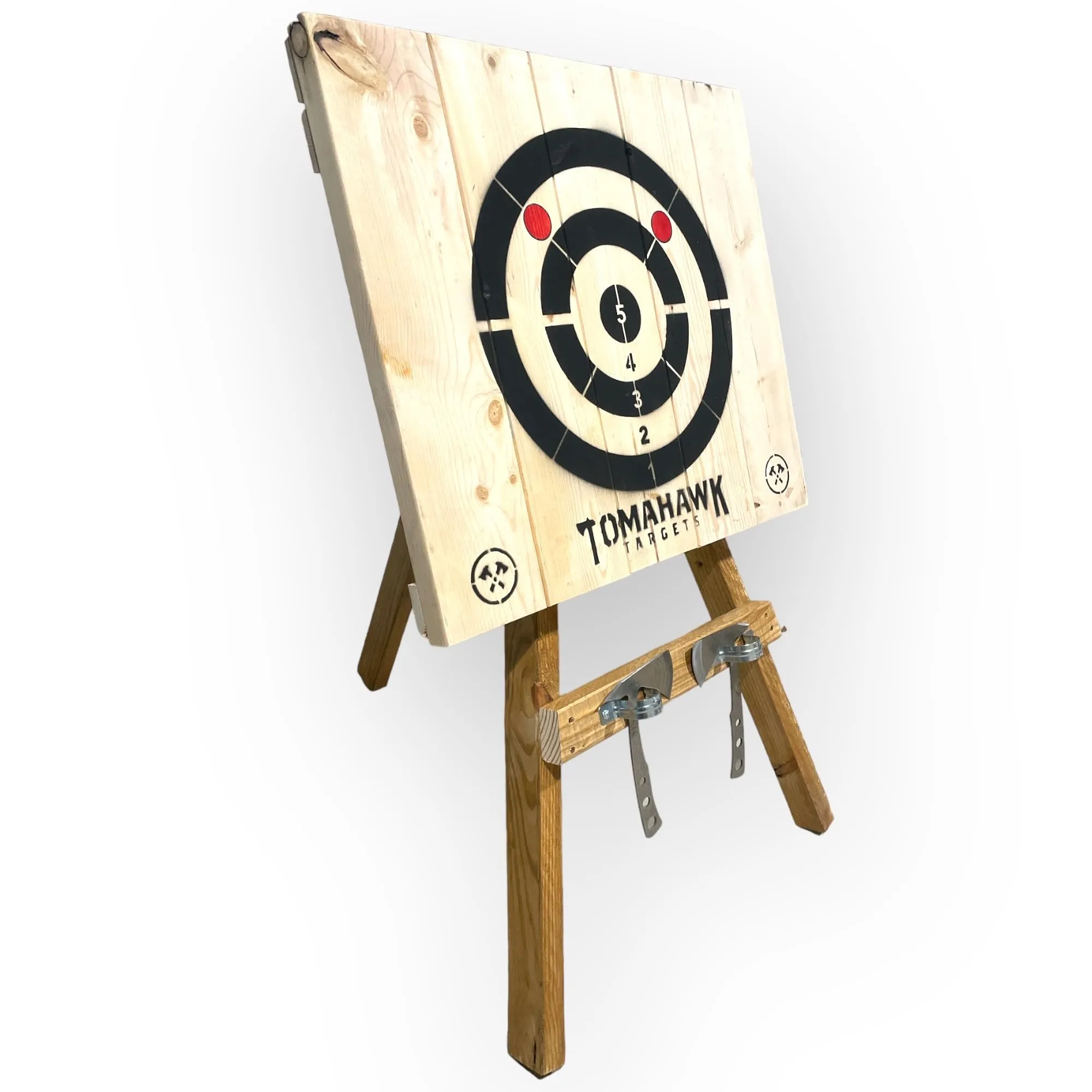 Tomahawk Targets - Large 4 Ring Wooden Axe and Knife Throwing Tripod Target Board and Stand, 4ft Tall (Axes not Included)