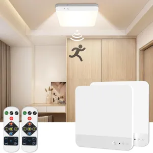 TOOWELL Rechargeable Motion Sensor Ceiling Light with Remote, Battery Operated Closet Lights, Magnetic Wireless Motion Activated Light Indoor for Closet Shower Pantry Stairs Hallway 2 Pack