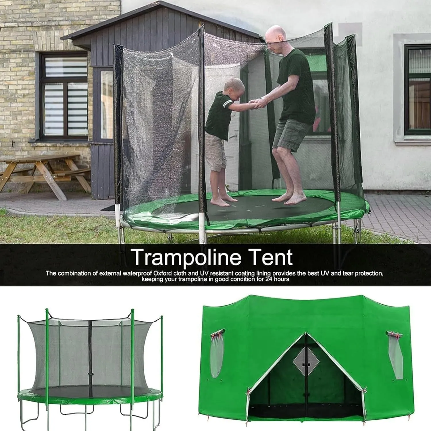 Trampoline Tent, 2025 New Upgrade Outdoor Tent, Trampoline Cover with Rainproof Tent and Sunshade Outdoor Protective Fabric for Jumping, Trampoline Sun Protection, 6FT/8FT/10FT/12FT/14FT