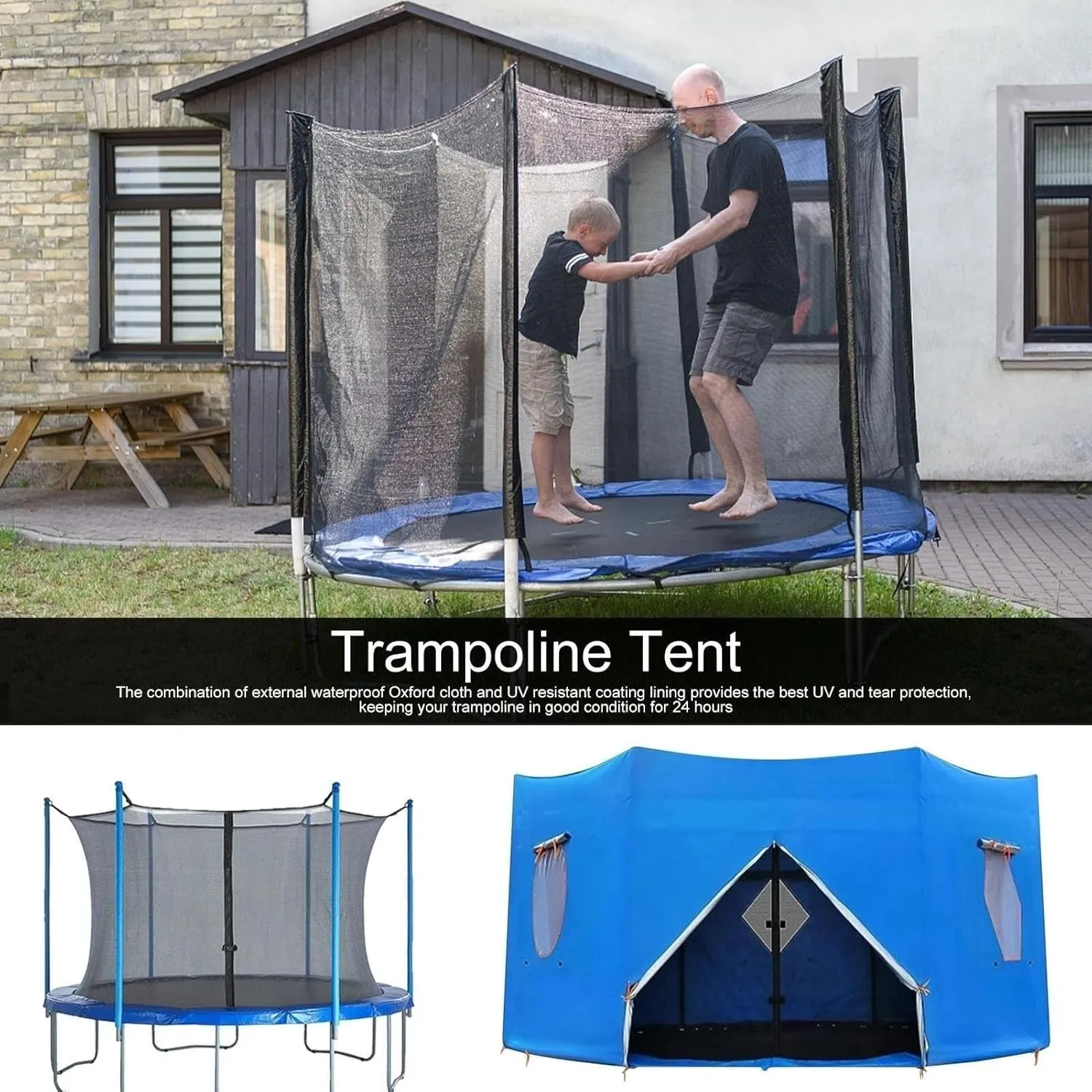 Trampoline Tent, 6FT/8FT/10FT/12FT/14FT/15FT Trampoline Tent Cover, Waterproof Oxford Trampoline Canopy, Trampoline Sun Shade for 6 Straight Pole Round Trampoline