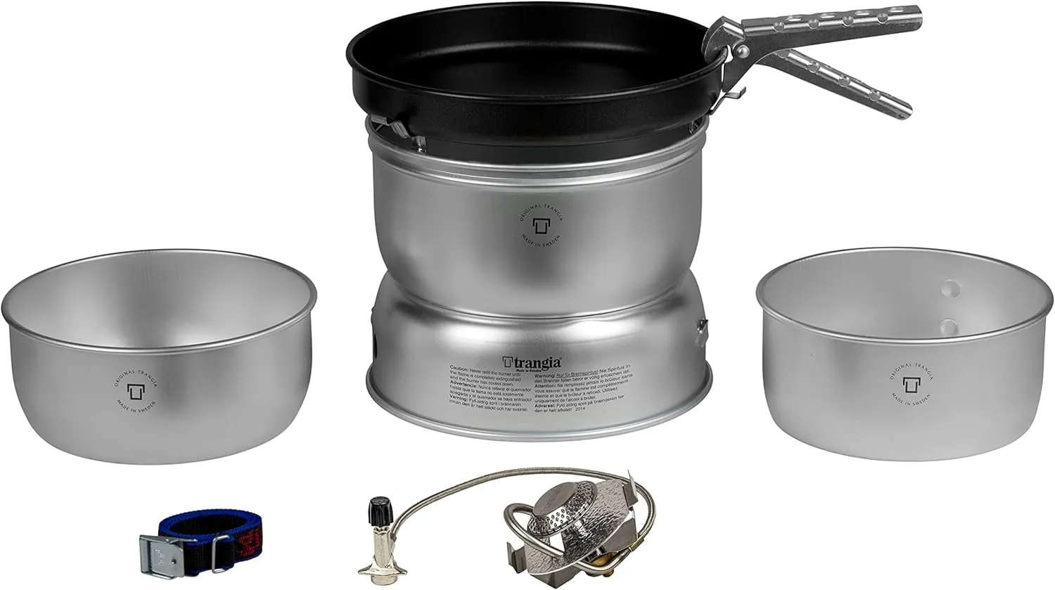 Trangia - 25-3 Ultralight Camping Cookset | Includes: Gas Stove, 2 Pots, 1 Frypan, Upper & Lower Windshields, Pot Gripper, & Strap