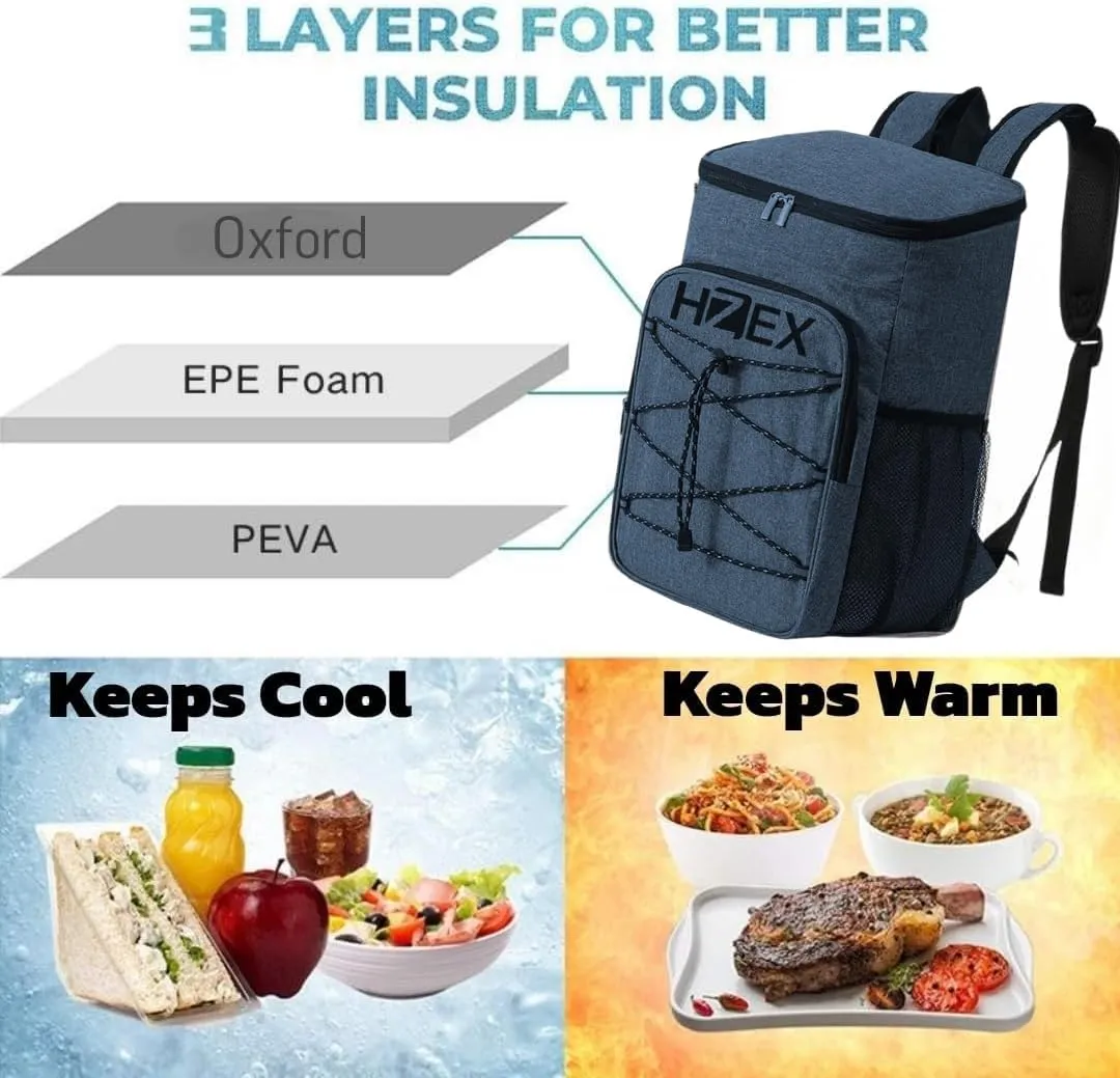 Travel Cooler Lunch Backpack, 25L or 25 Can Hiking Back Pack, Insulated Lunch Box Bag, Water Resistant Can Beach Cooler, Leakproof and Lightweight for Traveling, Fishing, Camping