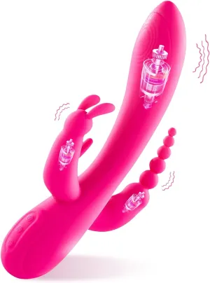 Triple Stimulation Rabbit Vibrator for Women- Clitoral, G-Spot and Anal Play- 12 Vibration Modes- 3-in-1 Dildo Massager with Triple Motor for Powerful Pleasure- Waterproof Adult Sex Toys for Couples