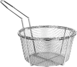 TrueCraftware-9-1/2” x 5" Heavy Duty Round Fry Basket Nickel Plated Iron- Deep Fry Basket Frying Multifunctional Fryer Round Food Strainer for Restaurant Kitchen Frying Chips Fish Sausages
