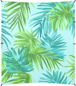 Turquoise Palm Leaves Tropical Beach Tent UPF50  Protection Lightweight Large Sun Shelter with Sandbags, Sand Shovel, Poles for Backyard, Grassland, Park