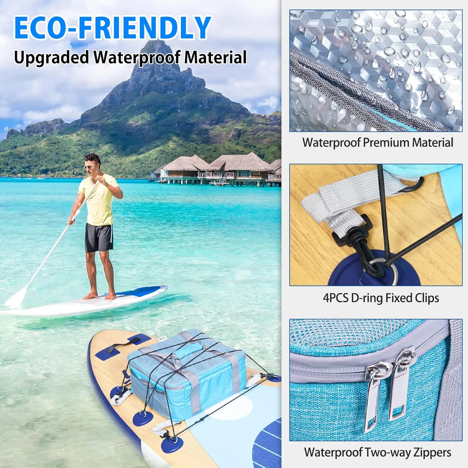 Uboway Paddle Board Accessories - Large Paddle Board Cooler with Side Pouches for Water Bottles, Waterproof SUP Cooler Deck Bag with Top Mesh Pocket, Paddle Board Cooler Bag, Insulated Kayak Cooler