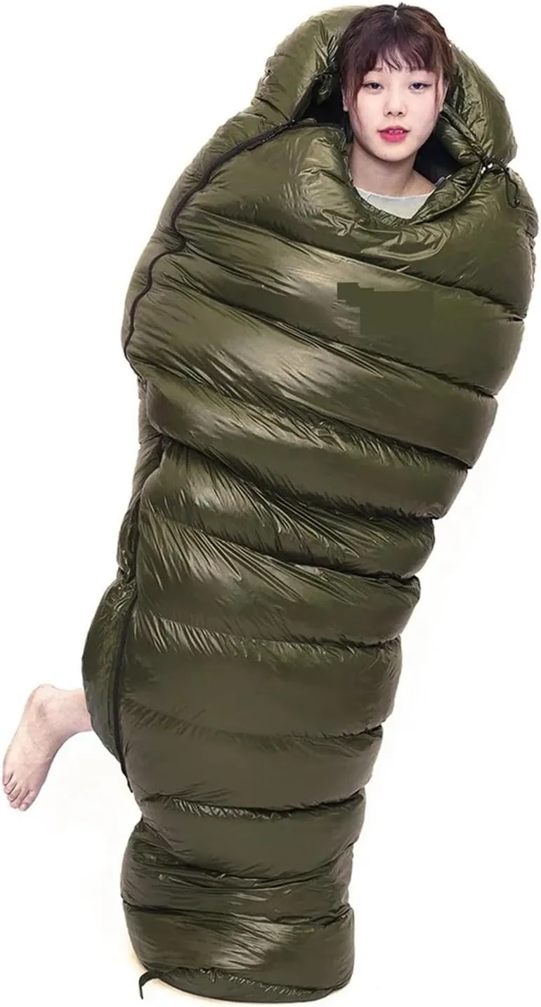 Ultralight Adult Mummy Sleeping Bag - Thick Warm Duck Down for Camping, Trekking & Mountaineering