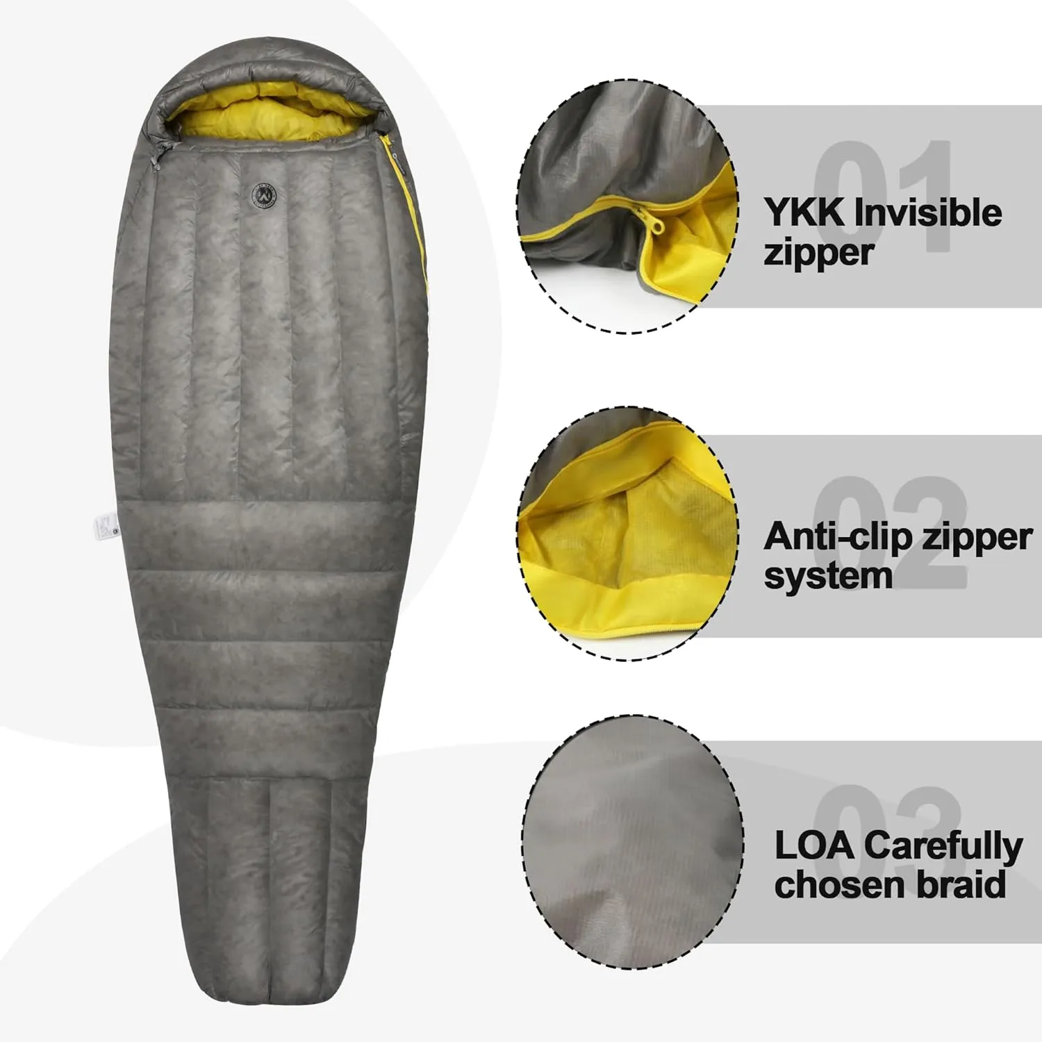 Ultralight Down Mummy Sleeping Bag,Duck Down 800 FP,IFlex7D Tear Resistant Waterproof Nylon,with Anti-Clip Zipper,Compression Bag,Storage Bag,Splicable,for Backpacking,Campers