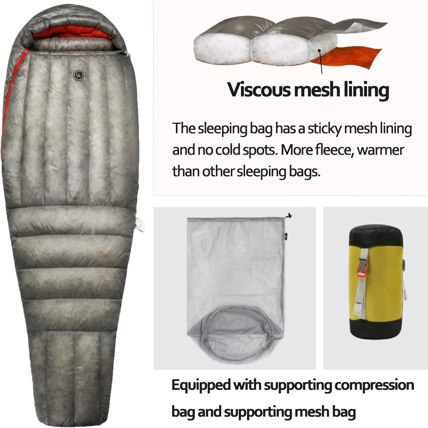 Ultralight Down Mummy Sleeping Bag,Duck Down 800 FP,IFlex7D Tear Resistant Waterproof Nylon,with Anti-Clip Zipper,Compression Bag,Storage Bag,Splicable,for Backpacking,Campers