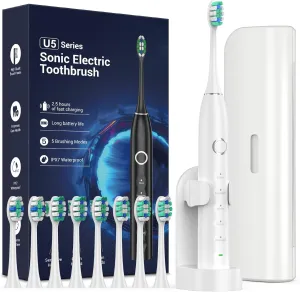Ultrasonic Toothbrush for Adults - MISSCOZY Reachargeable Electric Toothbrush with 8 Brush Heads, Travling Case, 5 Modes & Smart Timer, Ultra Sonic Toothbrush for 99% Removing Plaque
