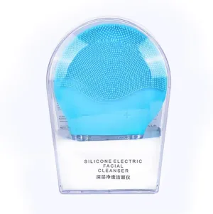 Ultrasonic Vibration Electric Facial Cleansing Brush Silicone Sonic Face Cleansing Brush Blackhead Remover Cleaner Rechargeable,Blue