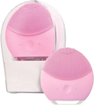 Ultrasonic Vibration Electric Facial Cleansing Brush Silicone Sonic Face Cleansing Brush Blackhead Remover Cleaner Rechargeable,Pink