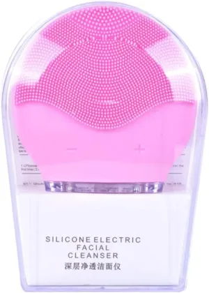 Ultrasonic Vibration Electric Facial Cleansing Brush Silicone Sonic Face Cleansing Brush Blackhead Remover Cleaner Rechargeable,Pink