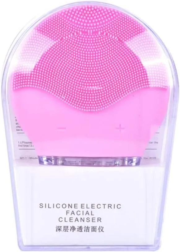 Ultrasonic Vibration Electric Facial Cleansing Brush Silicone Sonic Face Cleansing Brush Blackhead Remover Cleaner Rechargeable,Pink