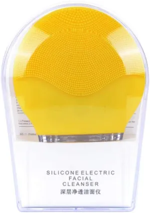 Ultrasonic Vibration Electric Facial Cleansing Brush Silicone Sonic Face Cleansing Brush Blackhead Remover Cleaner Rechargeable,Yellow