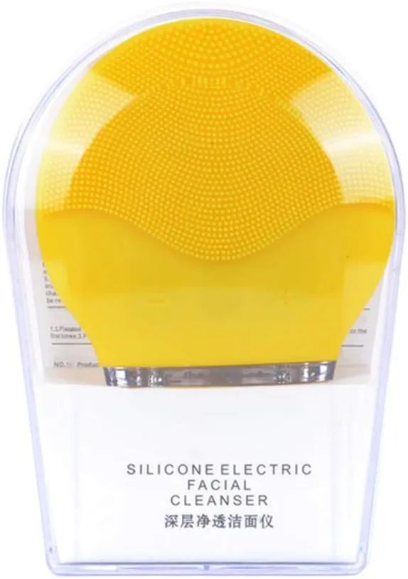 Ultrasonic Vibration Electric Facial Cleansing Brush Silicone Sonic Face Cleansing Brush Blackhead Remover Cleaner Rechargeable,Yellow