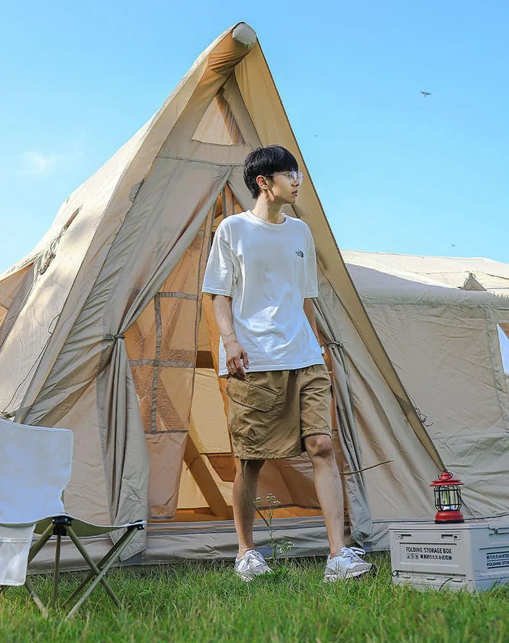 UNISTRENGH Waterproof Pop Up Cotton Inflatable Tent Outdoor 5-8 People Thickened Rainproof Camping Tent Large Space Roof Tent