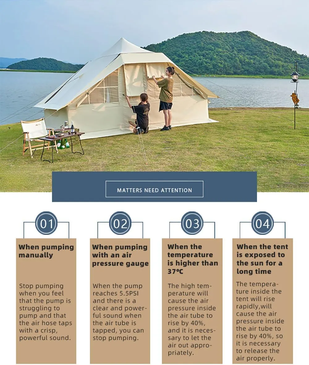 UNISTRENGH Waterproof Pop Up Cotton Inflatable Tent Outdoor 5-8 People Thickened Rainproof Camping Tent Large Space Roof Tent