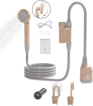 Upgrade Portable Shower for Camping, 4000mAh Rechargeable Electric Camping Shower Pump with 2 Mode Adjustable Sprayer Head, Shower Pump with LED Camping Light for Hiking, Traveling - NO Noise