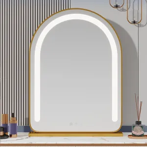 Vanity Mirror with Lights, Lighted Makeup Mirror with Dimmable Light, Smart Control, Memory, Adjustable Warm/Natural/White Light, 360°Rotation Tabletop Mirror (Color : Gold, Size : 40X62CM)