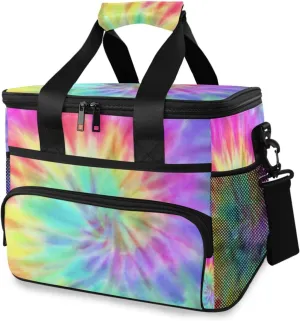 Vibrant Summer Tie Dye Rainbow Cooler Bag Insulated Cooler Soft Sided Cooler 24 Can Portable Picnic Bag Large Leakproof Lunch Bag Box for Beach Grocery Camping Travel Car Men Women