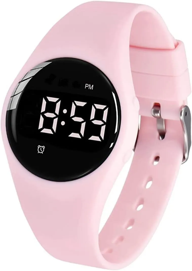 Vibrating Alarm Watch, Water Resistant Potty Training Watch Rechargeable Medical Reminder Watch with Timer and 15 Daily Alarms (Pink)