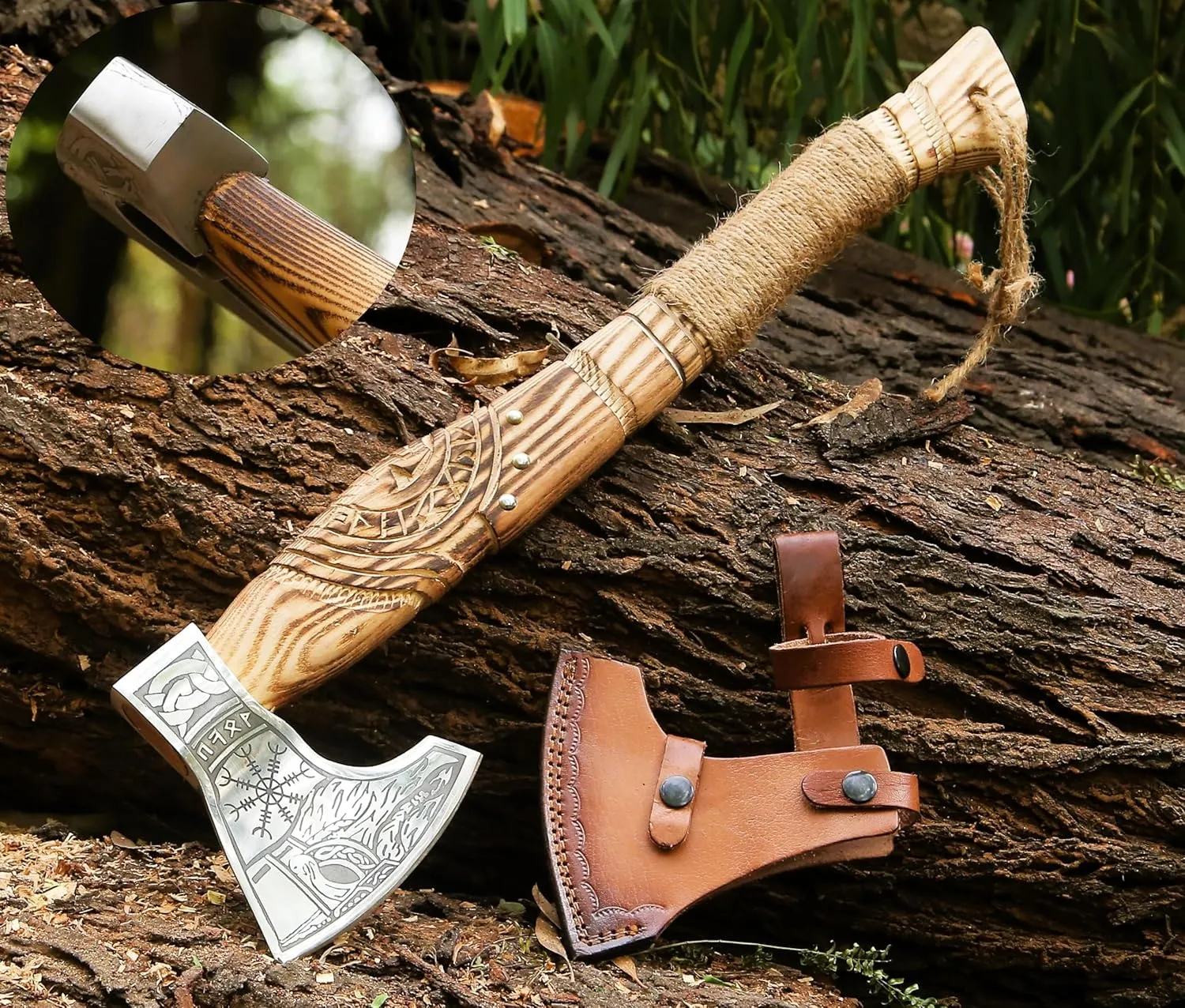 Viking Axe Real - Hatchet Throwing Splitting Viking Camping Battle Tactical Camp Axes & hatchets Bearded Hand Combat Real Blade hewing Weapons Forest war Wooden ax Men Hunting Cool Outdoor Axe