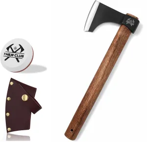 Viking Tomahawk Axe, 16.1" Throwing Axe with 1065 High Carbon Steel and Beech Wooden Handle, Throwing Axes for Axe Throwing Game with Sharpening Stone and Leather Sheath