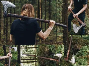 [Viking Tools] Two Handed Berserker Axe, Hand Forged Steel Axe, Norse Battle Axe, Scandinavian Style Viking Axe,Viking Bearded Tactical,Functional Viking Battle Bushcraft Axe, History of Vikings