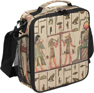 Vintage Myth Ancient Egyptian Mural Lunch Box Reusable Insulated Lunch Bag with Shoulder Strap Lunch Tote Bag for Teens Students Portable Large Capacity Women Men Work Picnic Camping