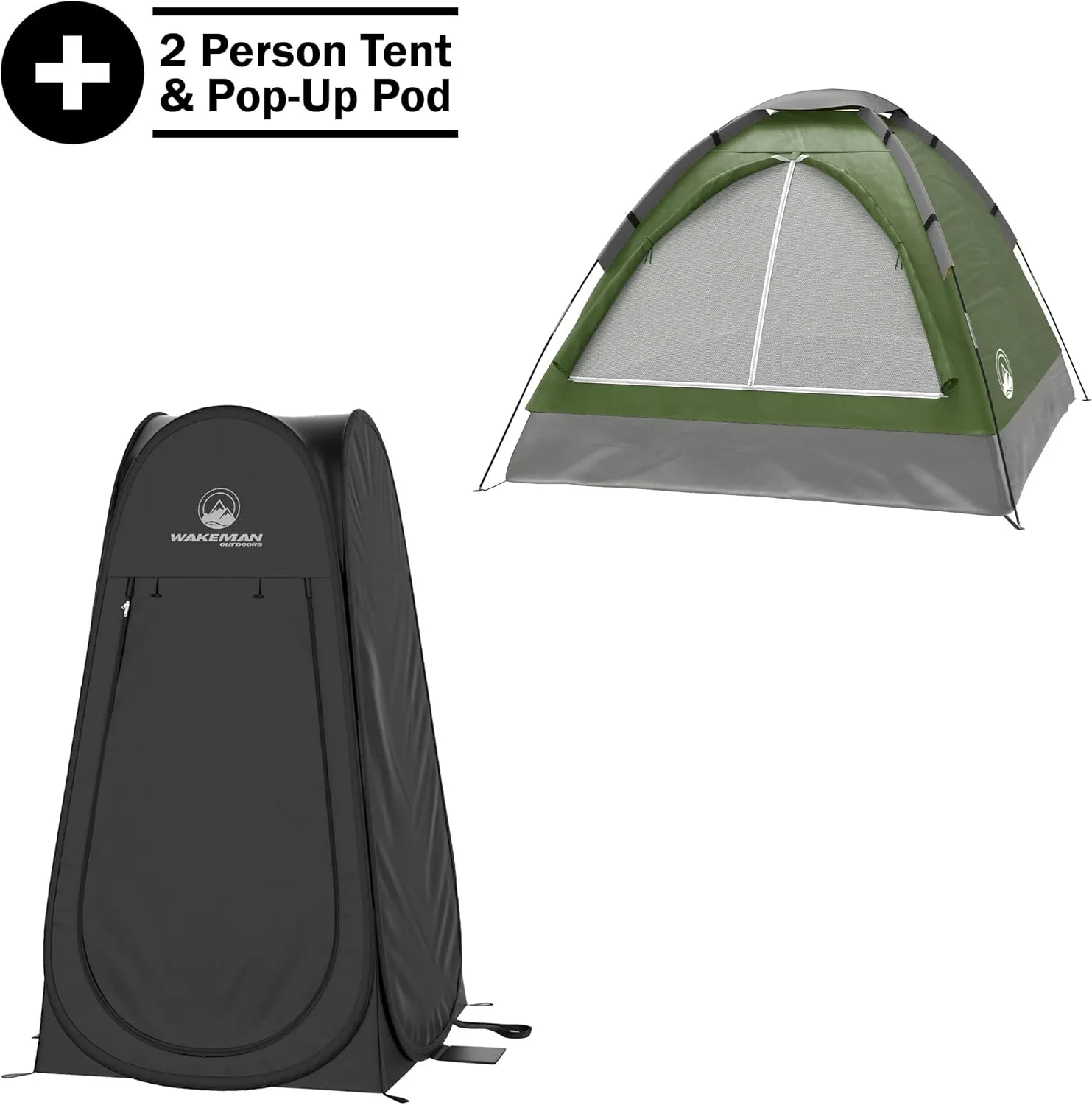 Wakeman Tents 2-Person Tent with Removable Rain Fly and Carry Bag - Includes Pop-Up Privacy Tent, Dressing Room, or Portable Shower - Camping Gear by Wakeman