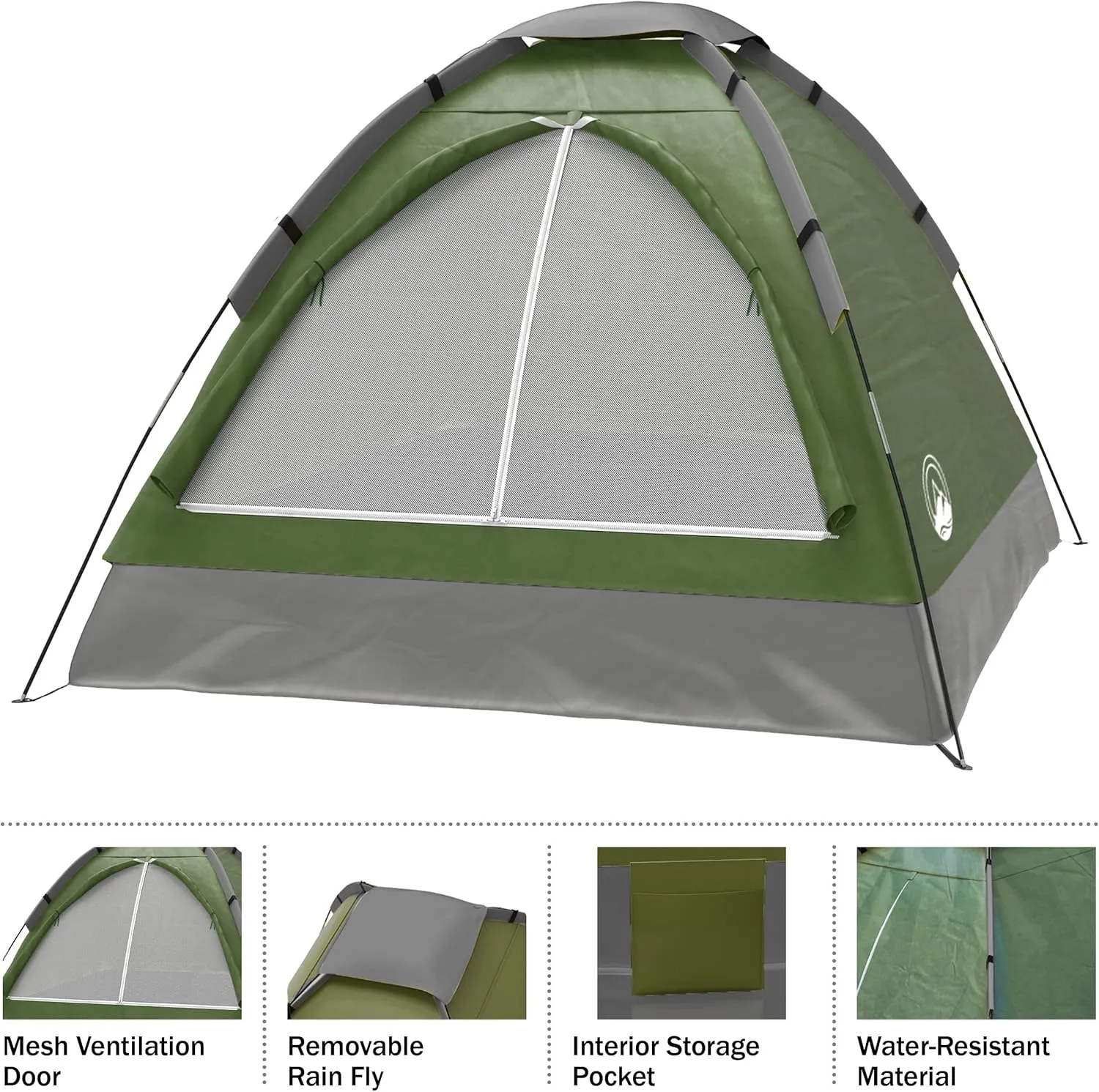 Wakeman Tents 2-Person Tent with Removable Rain Fly and Carry Bag - Includes Pop-Up Privacy Tent, Dressing Room, or Portable Shower - Camping Gear by Wakeman