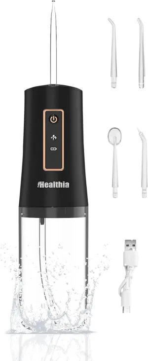 Water Dental Flosser Cordless, KUSKER Portable Oral Irrigator for Teeth, 3 Modes and 4 Jet Tips, IPX7 Waterproof, Rechargeable for 30-Days Use, Home, Travel, Braces, Bridges Care(Elegant Black)