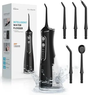 Water Dental Flosser Pick for Teeth, 300ML Larger Tank Portable Cordless Oral Irrigator with 5 Replaceable Jet Tips, 4 Modes, IPX7 Waterproof Rechargeable Flossing Cleaning Picks for Home Travel