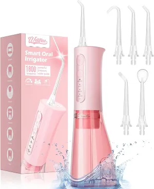 Water Dental Flosser Teeth Pick: Portable Cordless 4 Modes Flossers Pic 300ML Rechargeable Floss Pik Powerful IPX7 Waterproof Oral Irrigator for Cleaning Gum Care Braces for Home Travel (02_Pink)