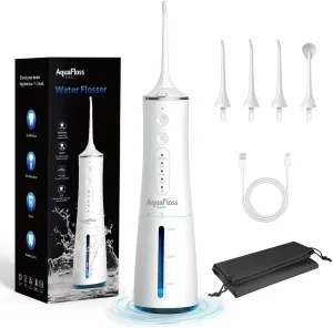 Water Dental Flosser Teeth Pick Portable Cordless Oral Irrigator 300ml Water Tank Rechargeable Travel Teeth Cleaner IPX7 Waterproof Electric Water Flosser BV609 (White)