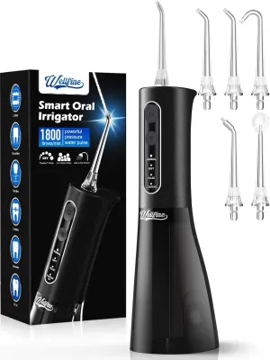 Water Dental Flosser Teeth Pick: WELLFINE Portable Cordless 4 Modes Flossers Pic 300ML Rechargeable Floss Pik Powerful IPX7 Waterproof Oral Irrigator for Cleaning Gum Care Braces for Home Travel