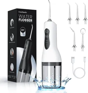 Water Dental Flosser Tooth Pick, Portable Cordless Oral Irrigator 260ML with 4 Modes, 5 Replaceable Jet Tips, IPX7 Waterproof, Rechargeable Travel Irrigation Cleaner for Travel, Shower, Light White