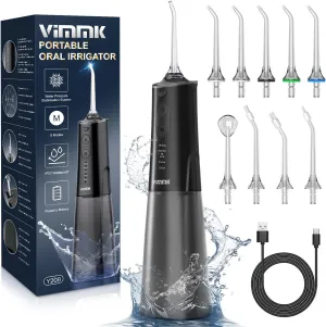 Water Flosser, Cordless Water Dental Flosser, 9 Jet Tips 5 Modes 300ML IPX7 Waterproof, Portable Rechargeable Oral Irrigator for Home Travel - Gums, Orthodontic, Braces Care - Black
