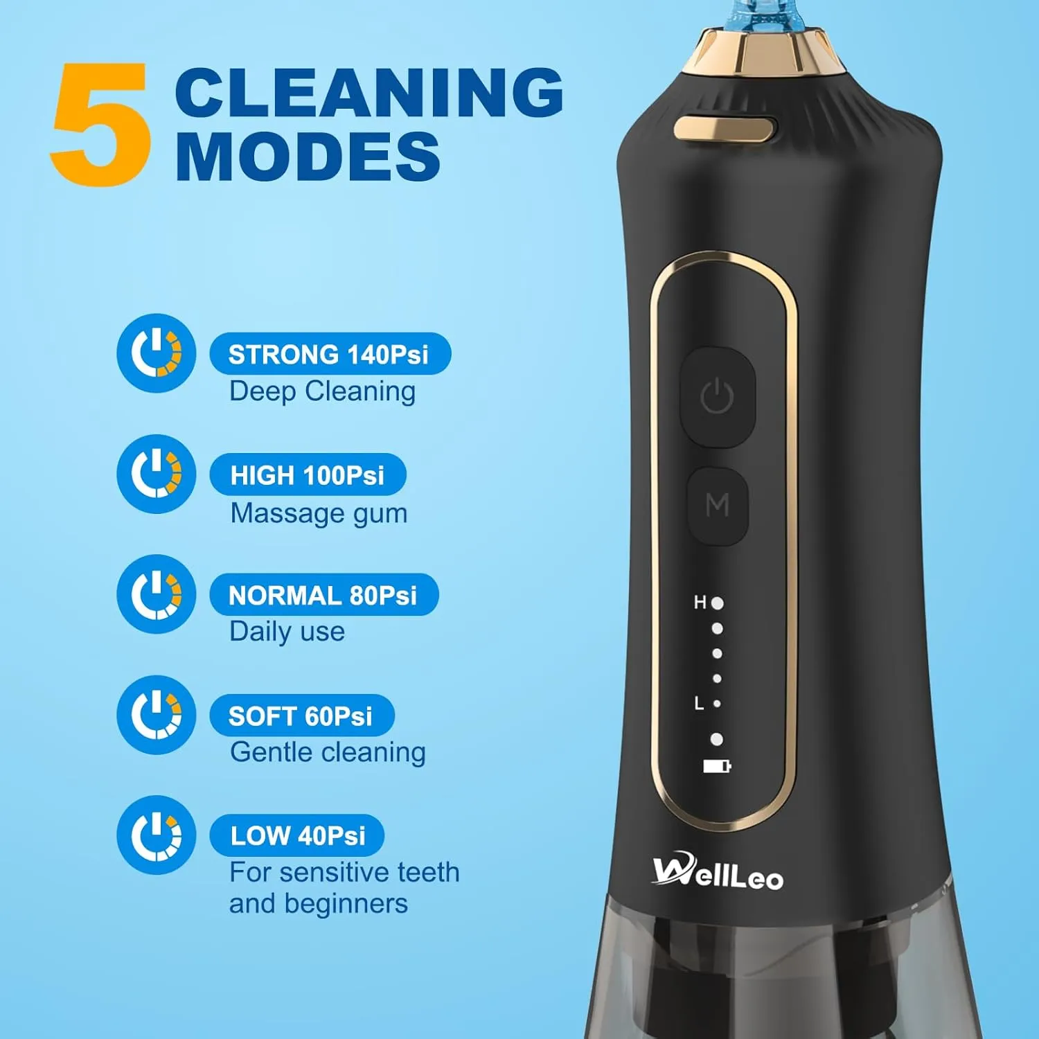 Water Flosser for Teeth, 300ML Cordless Oral Irrigator Rechargeable Dental Flosser Picks with 5 Modes 5 Jet Tips,IPX7 Waterproof Teeth Cleaner for Braces Gum Care, Home Travel Use
