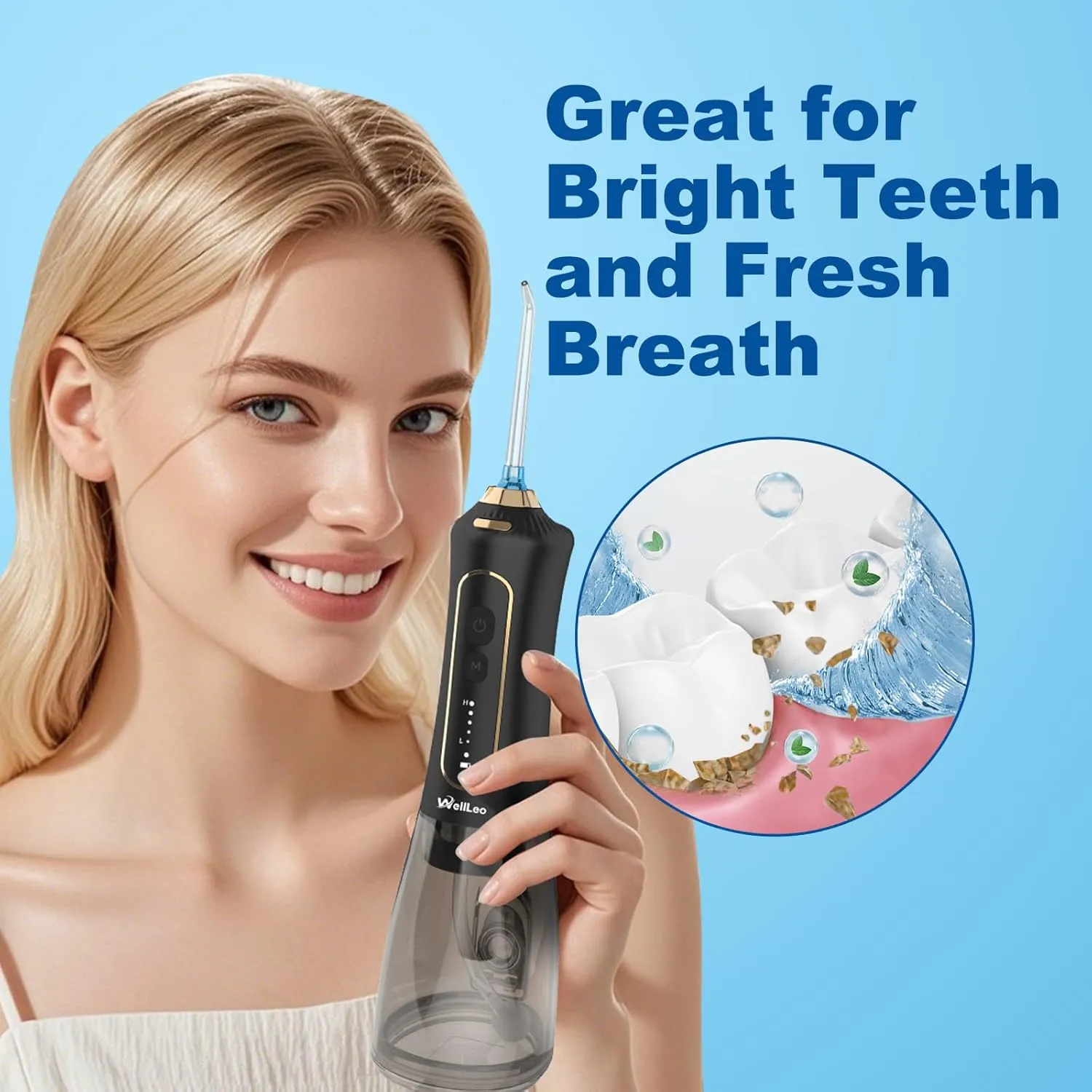 Water Flosser for Teeth, 300ML Cordless Oral Irrigator Rechargeable Dental Flosser Picks with 5 Modes 5 Jet Tips,IPX7 Waterproof Teeth Cleaner for Braces Gum Care, Home Travel Use
