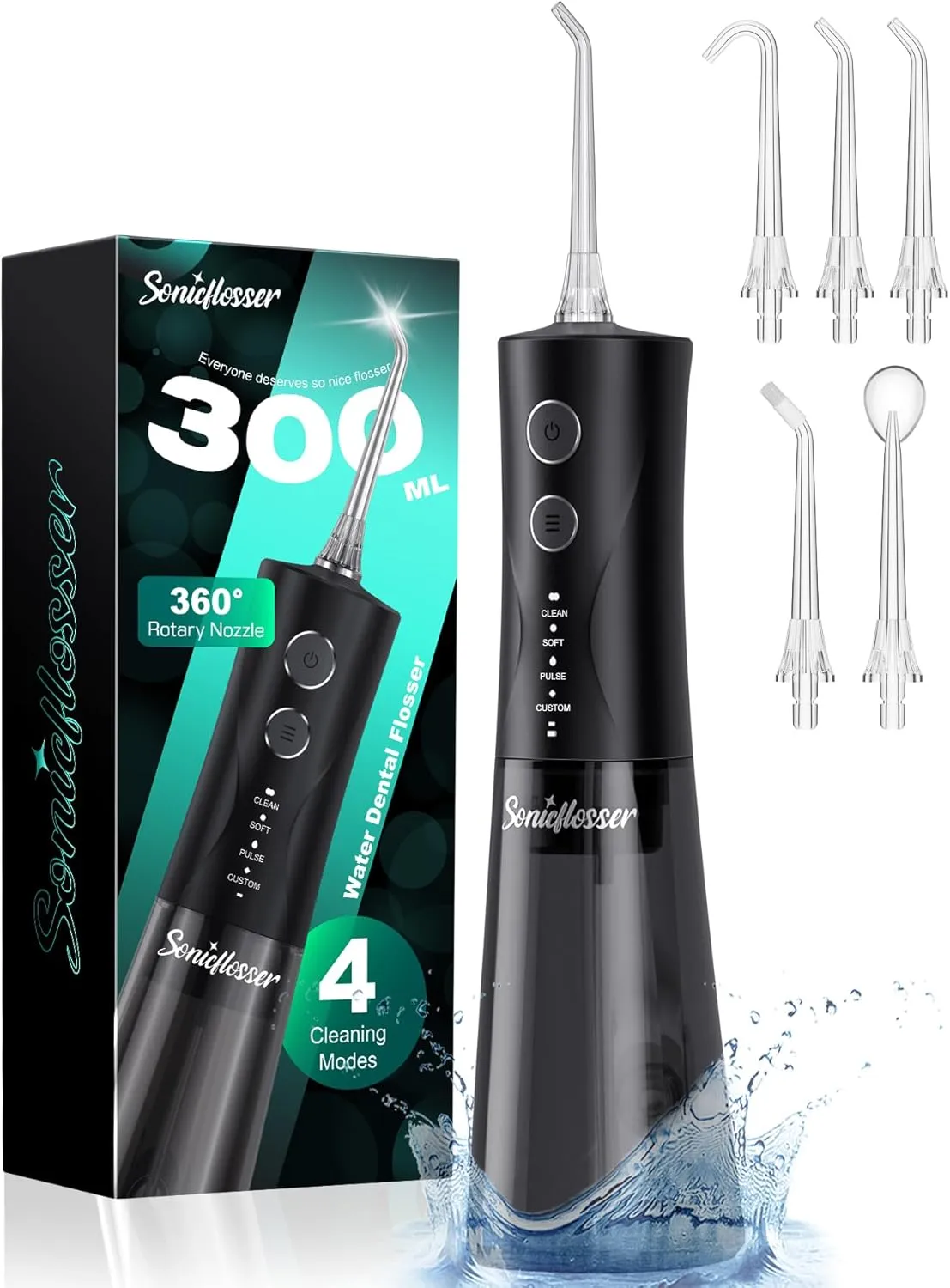 Water Flosser for Teeth Cleaning Pick: Portable Cordless Water Dental Pik 300ML Rechargeable Oral Irrigator IPX7 Waterproof Floss Piks Travel Flossers Deep Flossing Dental Gum Care for Home Shower