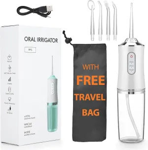 Water Flosser, Travel Bag, 4 Function Nozzles, Portable 3 Modes 220ml Water Tank Rechargeable IPX7, Waterproof