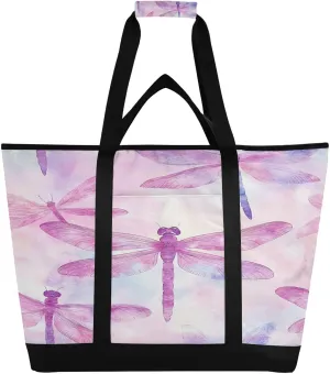 Watercolor Dragonflies Reusable Insulated Lunchbox Cooler Bag, Leakproof Kitchen Grocery Bag Collapsible Portable Cooler Tote Bag for Picnic, Camping, Office, Travel