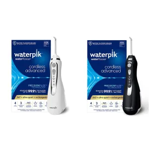 Waterpik Bundle White Cordless Advanced 2.0 Water Flosser WP-580 Black Cordless Advanced 2.0 WP-582 Water Flosser, Rechargeable, Portable, Waterproof Oral Irrigator for Travel & Home