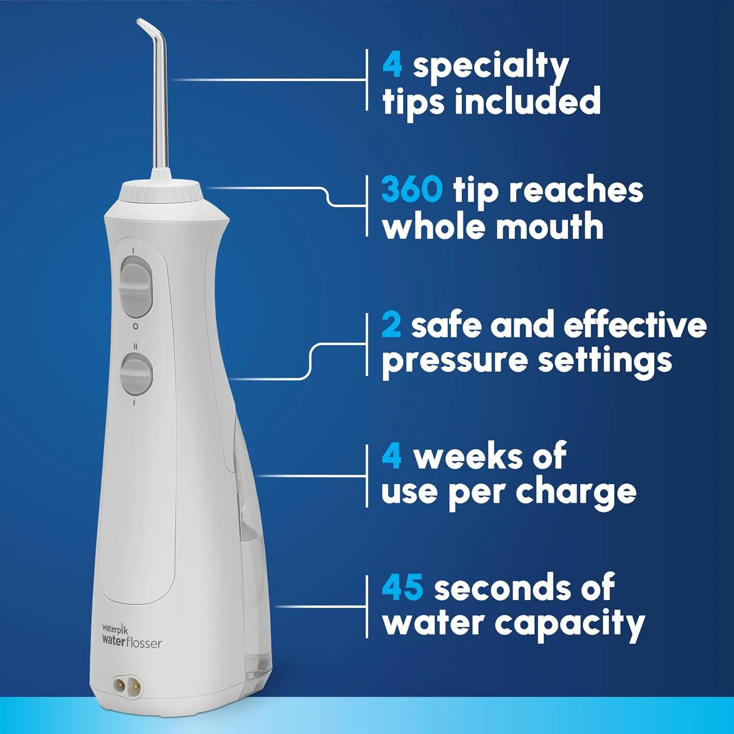 Waterpik Cordless Pearl Rechargeable Portable Water Flosser for Teeth, Gums, Braces Care and Travel with 4 Flossing Tips - ADA Accepted, WF-13 White, Packaging May Vary