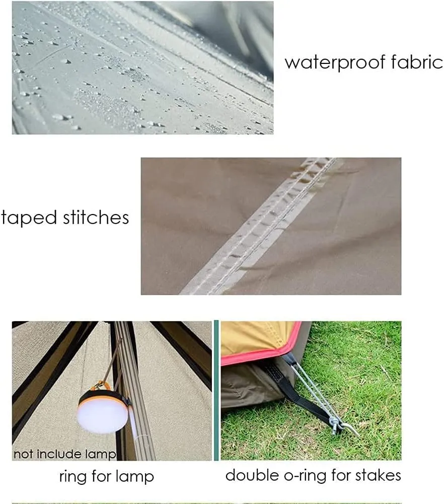 Waterproof Camping Pyramid Teepee Tent Adult Tipi Tent Waterproof Double Layers Indian Tent Yurt Tent Tower Post Bell Tent for Outdoor Family Trip