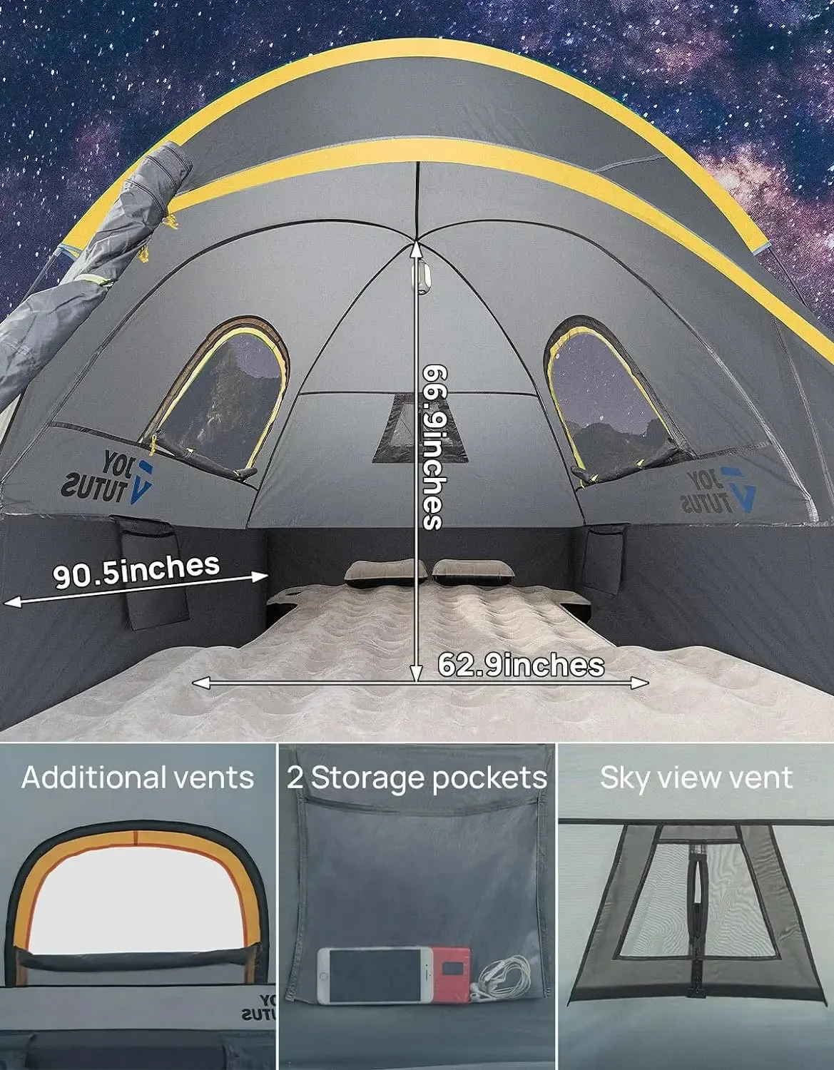 Waterproof Pickup Truck Tent - Double Layer, Fits 5.5’-6’ Beds, Sleeps 2, Portable Camping Tent