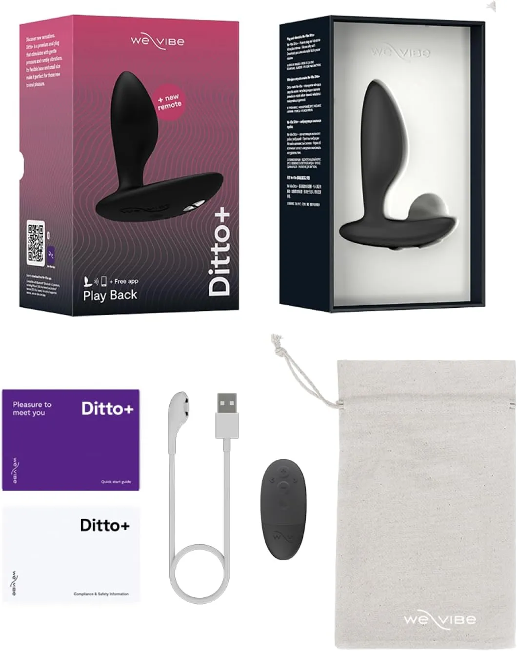 We-Vibe Ditto  Vibrating Butt Plug | App & Remote Control Vibe for Men, Women & Couples | Vibrator with 10 Modes | Silicone Butt Plug | Waterproof Anal Toy | Rechargeable Adult Sex Toys | Satin Black